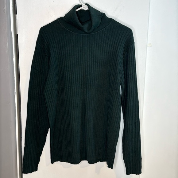 Woman’s ribbed, cotton blend turtleneck, stretch, L, career, holiday, hunter grn - Picture 1 of 5